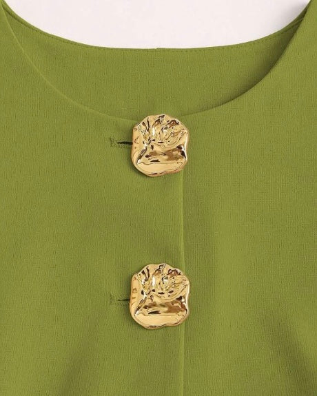 Olive Green Sleeveless Button-Front Vest