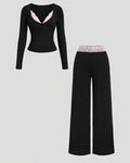 Black & Pink Lace Trim Co-Ord Set