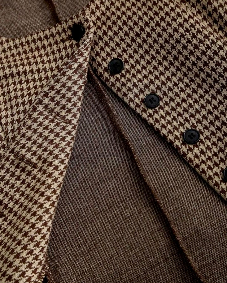 Brown Houndstooth Vest & Wide-Leg Pants Set