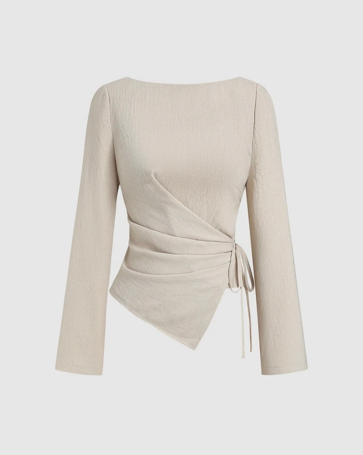 Ivory Wrap Top & Wide-Leg Pants Set