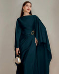 Teal Blue Draped Maxi Dress with Buckle Detail