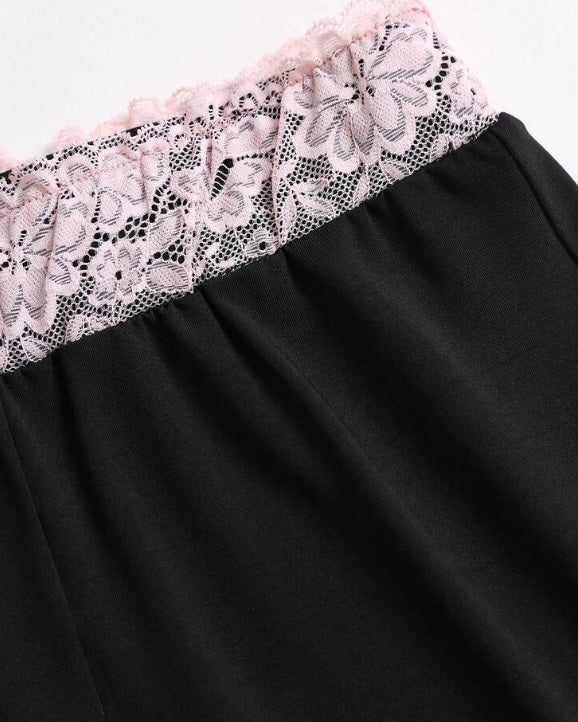Black & Pink Lace Trim Co-Ord Set