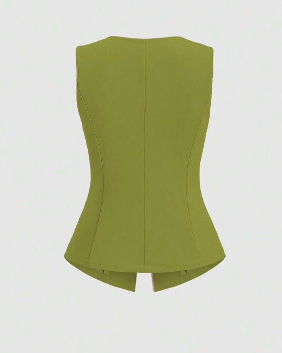 Olive Green Sleeveless Button-Front Vest