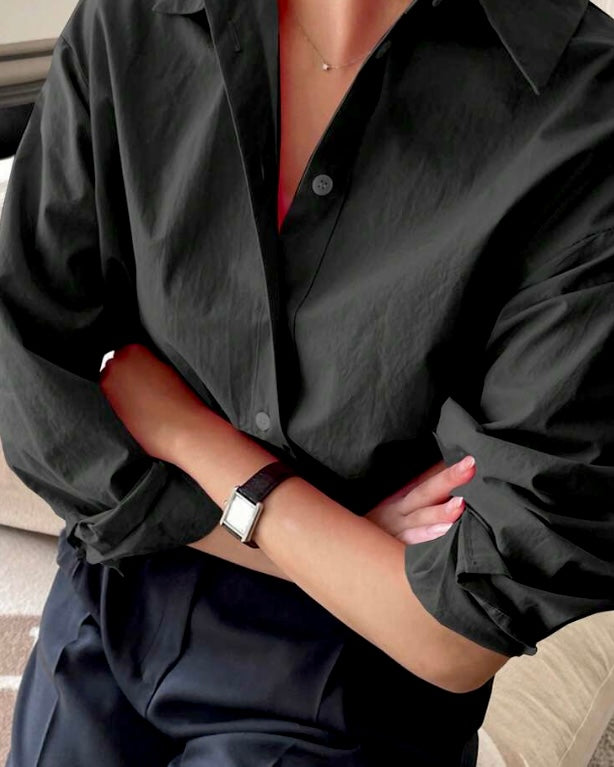 Black Classic Button-Down Cotton Shirt