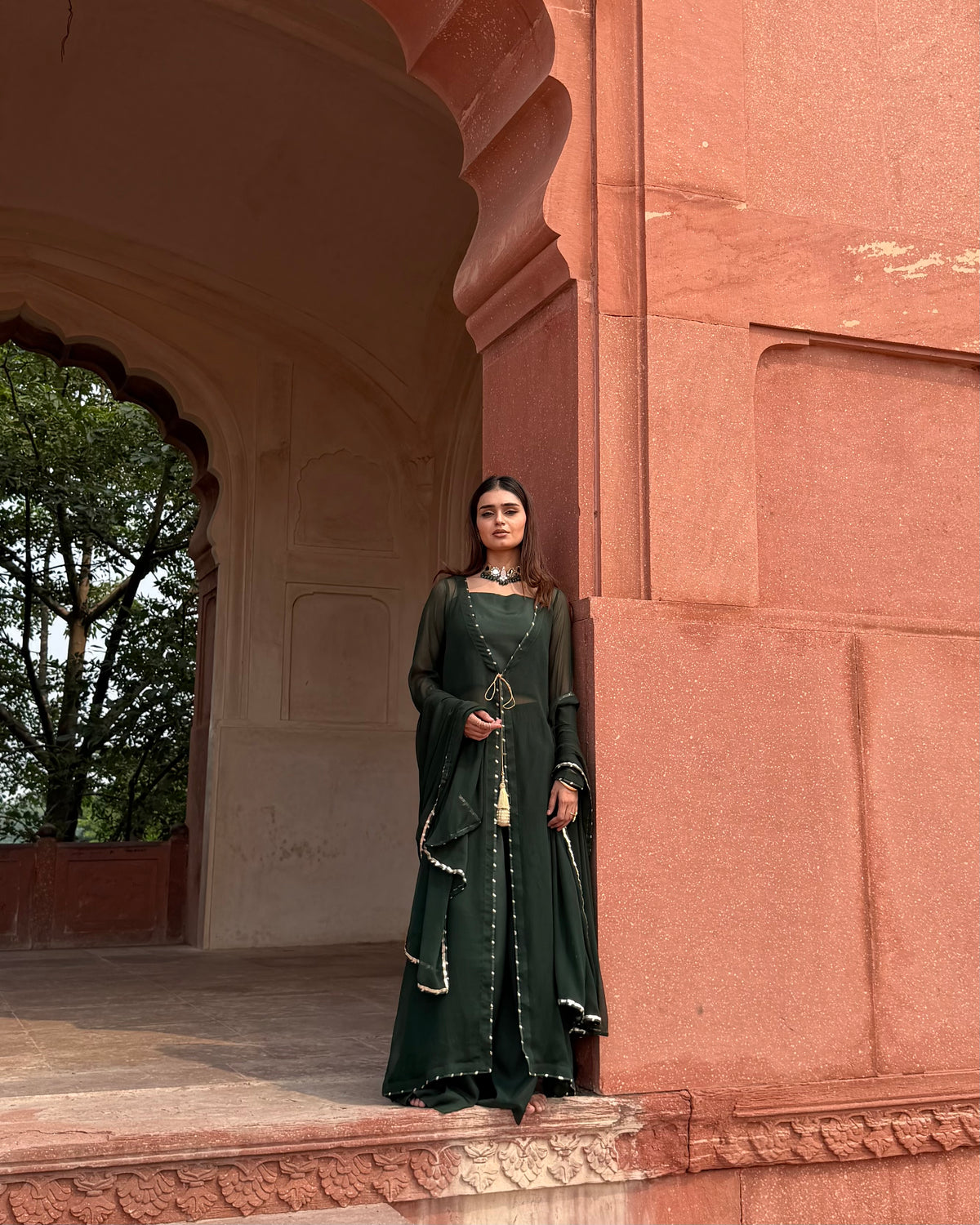 Deep Green Chiffon 4-Piece Suit