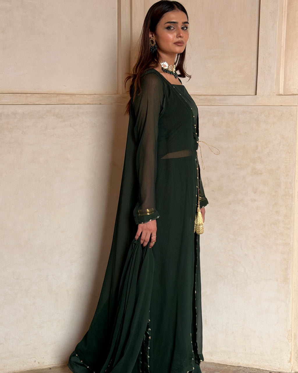 Deep Green Chiffon 4-Piece Suit