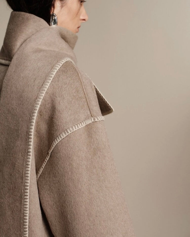Taupe Wool-Blend Oversized Jacket