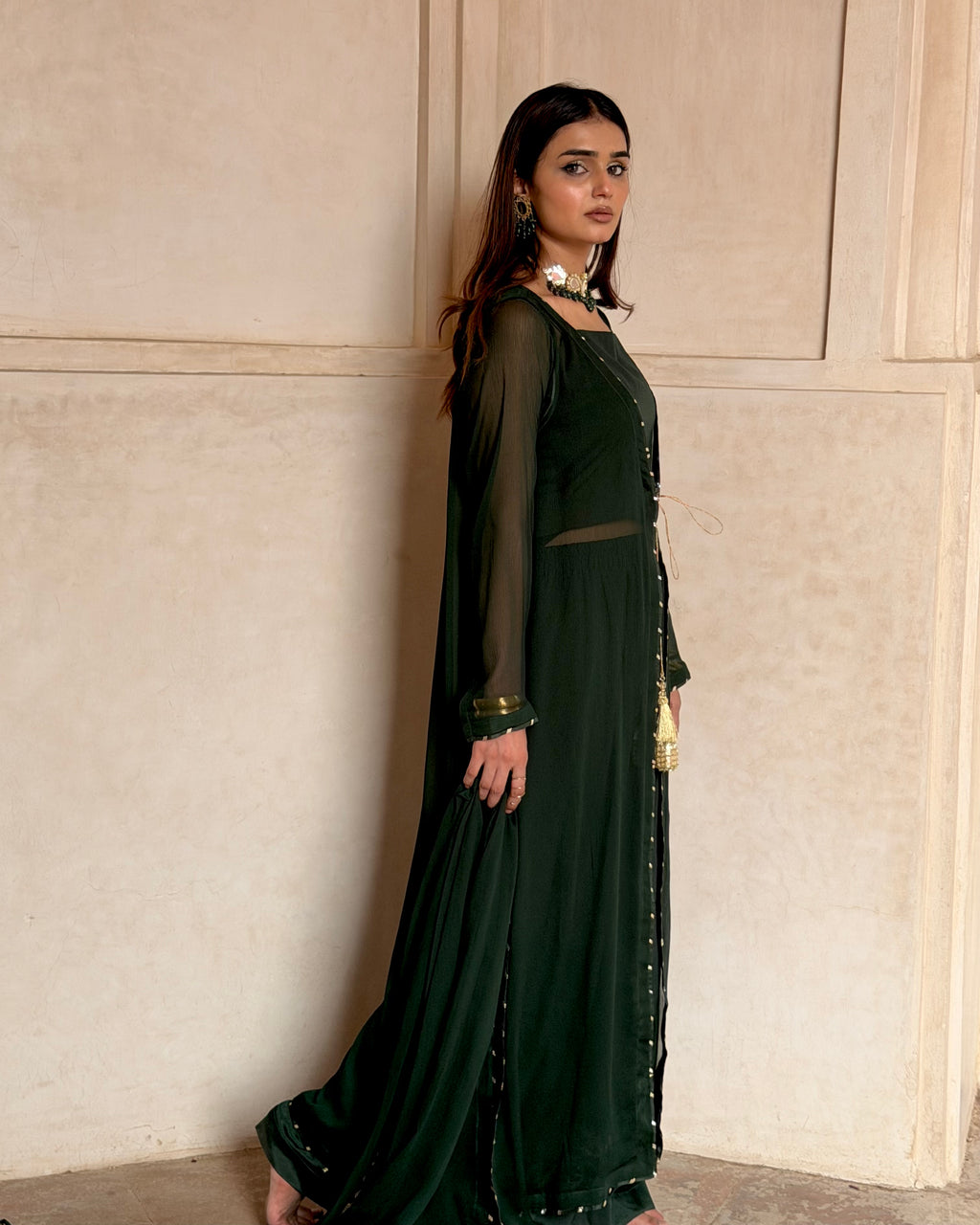 Deep Green Chiffon 4-Piece Suit