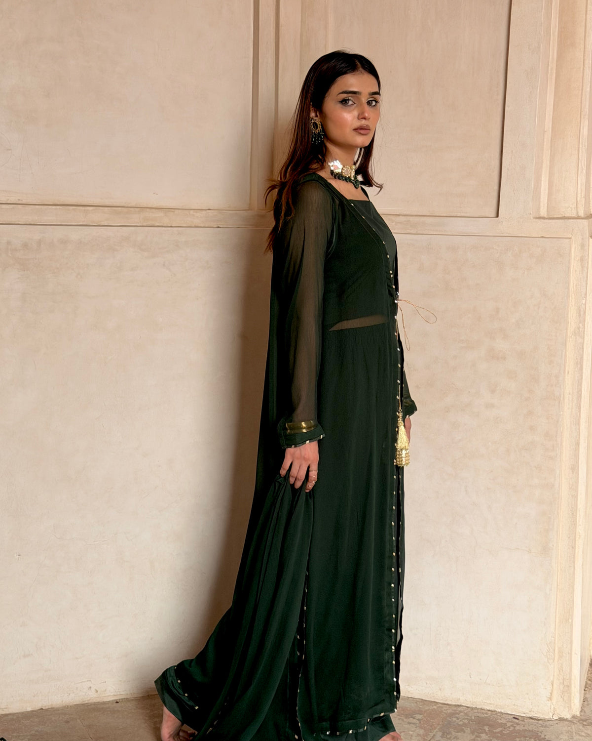 Deep Green Chiffon 4-Piece Suit