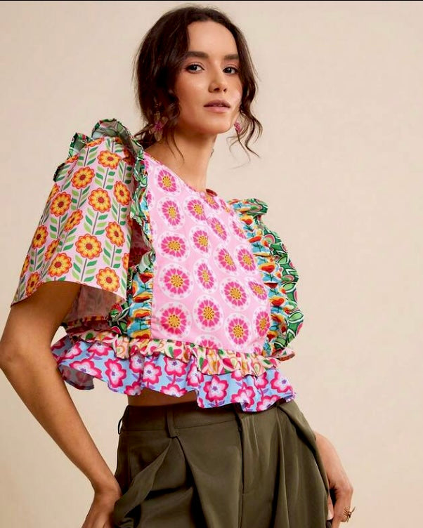 Floral Printed Ruffle Peplum Top