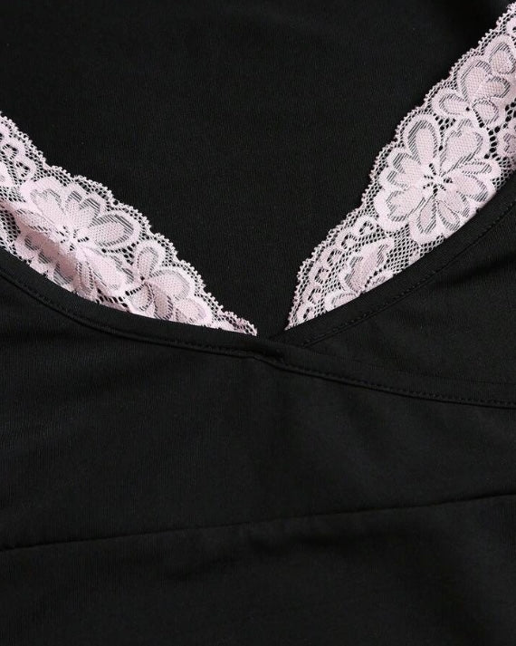Black & Pink Lace Trim Co-Ord Set