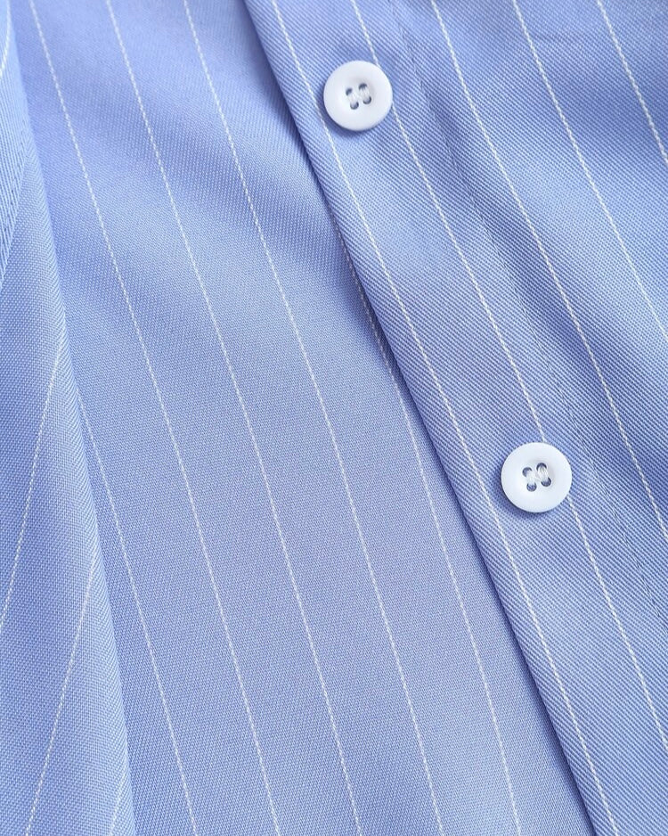 Sky Blue Pinstripe Lace-Up Shirt