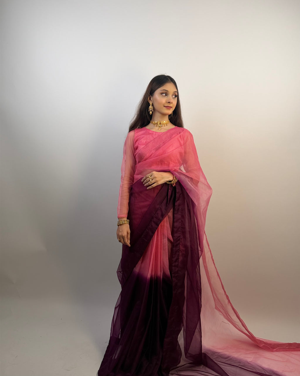 2 SHADES ORGANZA SAREE