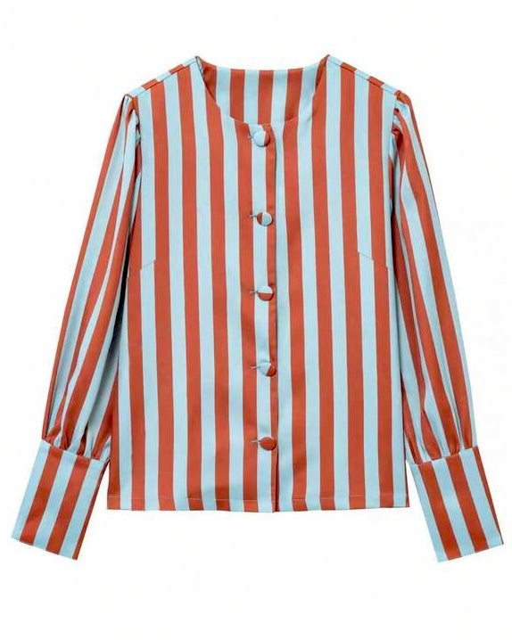 RUST & SKY BLUE STRIPED SHIRT