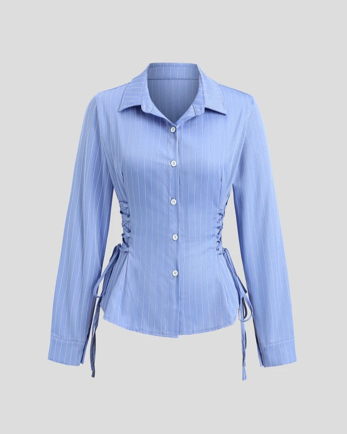 Sky Blue Pinstripe Lace-Up Shirt
