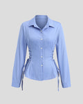 Sky Blue Pinstripe Lace-Up Shirt