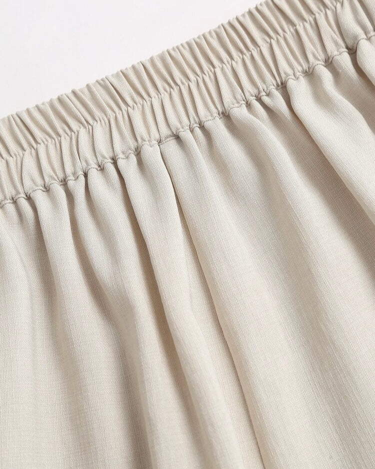 Ivory Wrap Top & Wide-Leg Pants Set