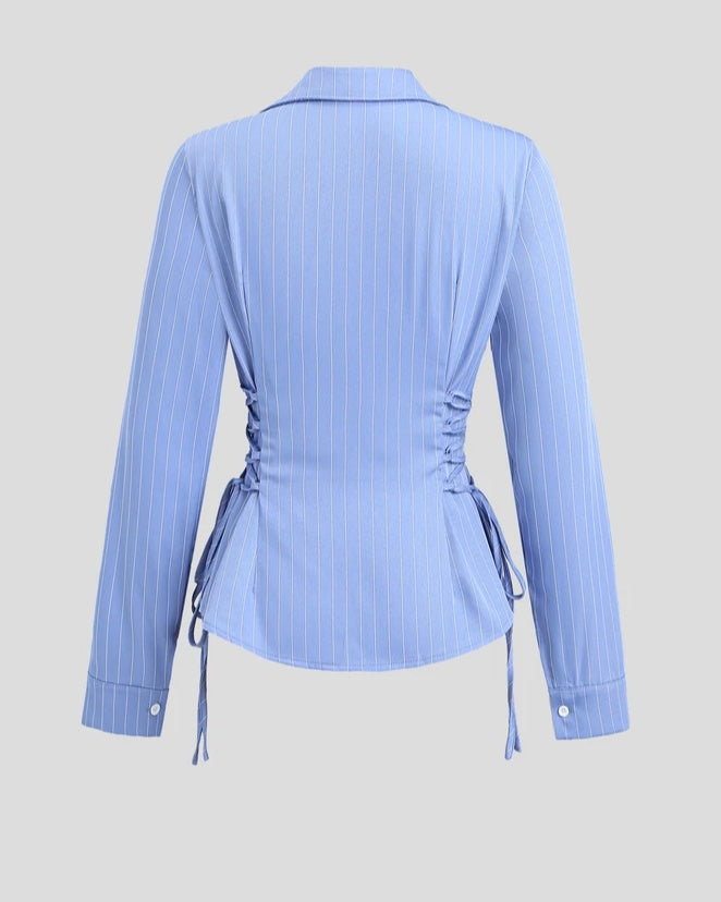 Sky Blue Pinstripe Lace-Up Shirt