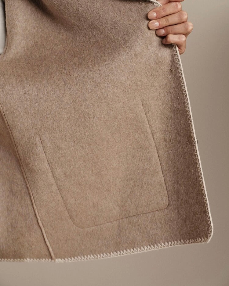 Taupe Wool-Blend Oversized Jacket