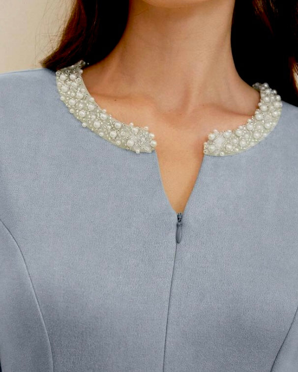 Pearl Embellished Powder Blue maxi dress