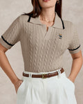 Beige Cable Knit Polo Top