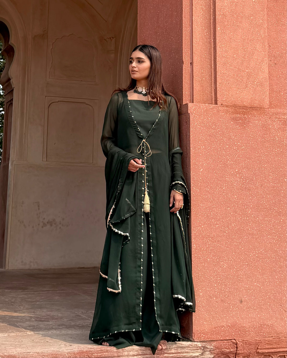 Deep Green Chiffon 4-Piece Suit