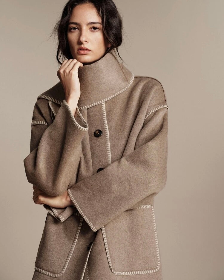 Taupe Wool-Blend Oversized Jacket