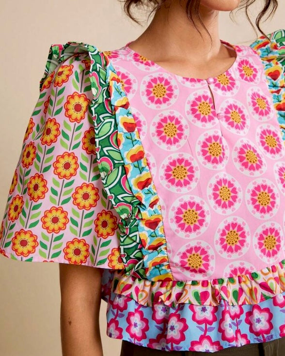 Floral Printed Ruffle Peplum Top