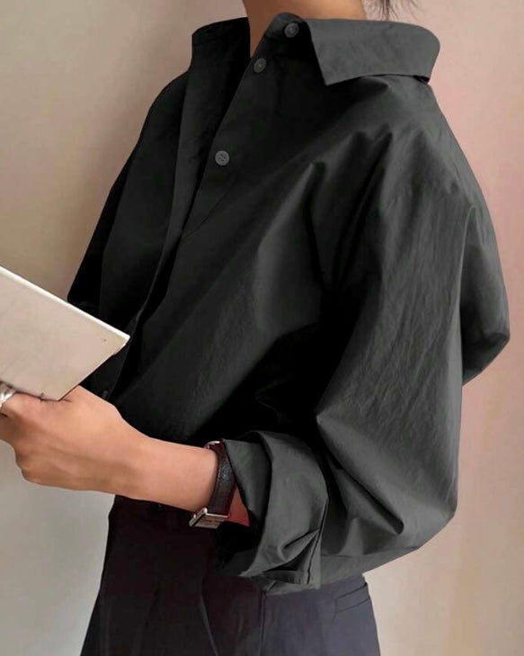 Black Classic Button-Down Cotton Shirt