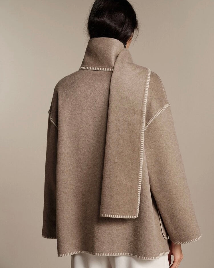 Taupe Wool-Blend Oversized Jacket