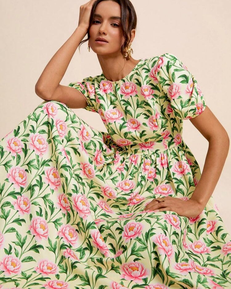 Floral Puff-Sleeve Fit & Flare Dress