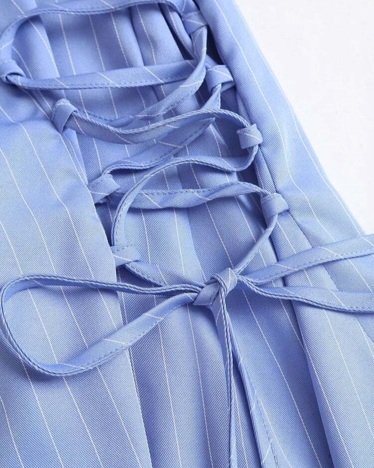 Sky Blue Pinstripe Lace-Up Shirt