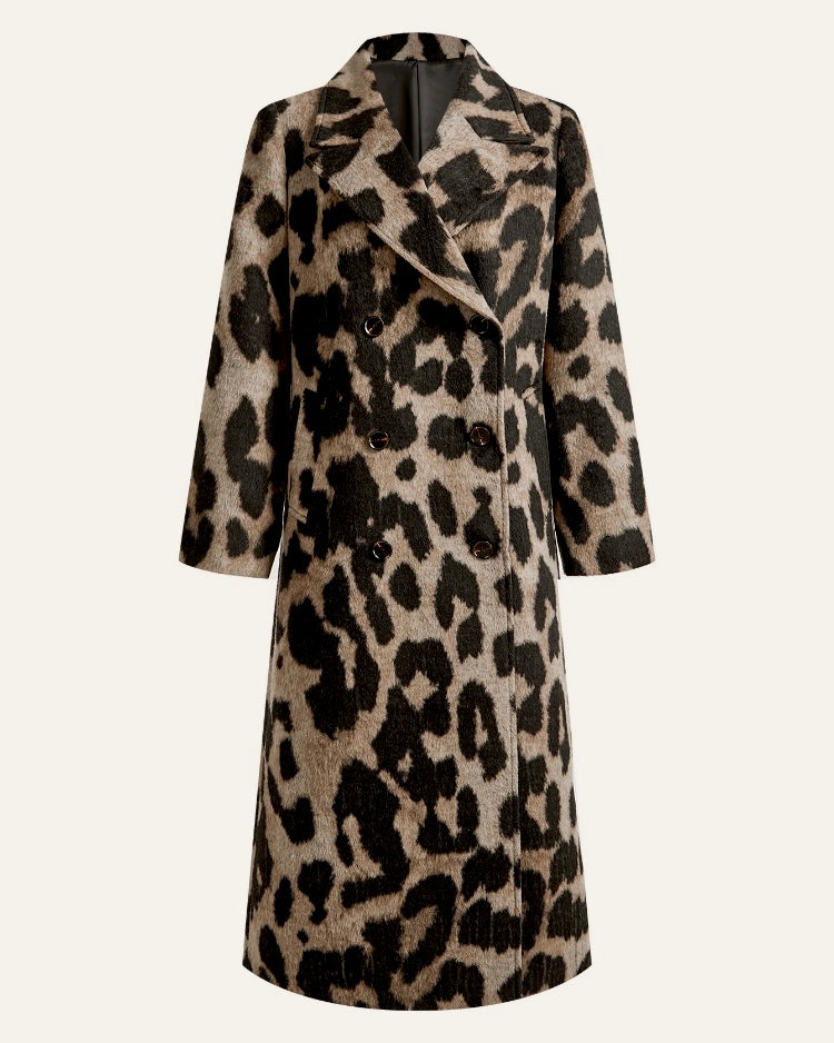 Beige & Black Printed Long Coat