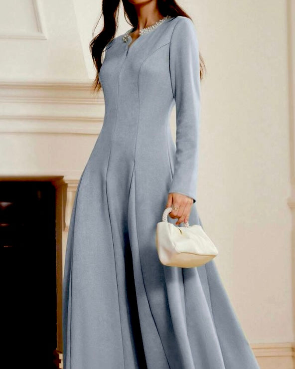 Pearl Embellished Powder Blue maxi dress