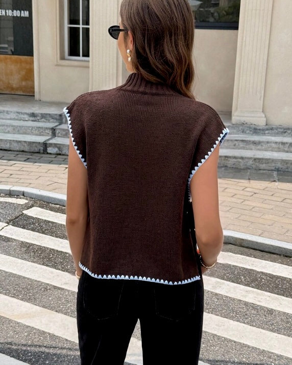Brown Bow Detail Knit Top