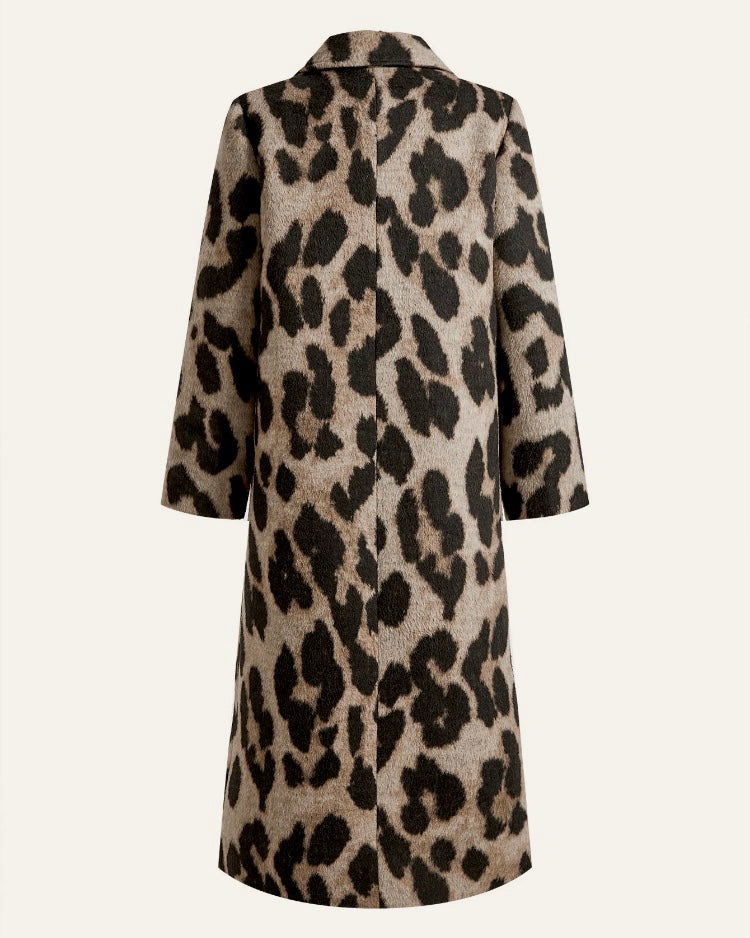 Beige & Black Printed Long Coat