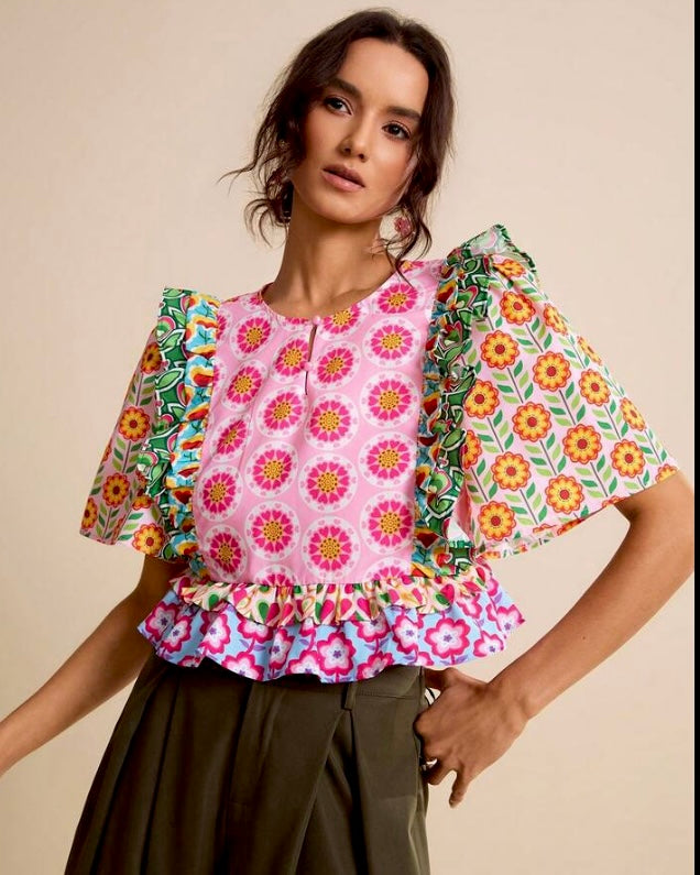 Floral Printed Ruffle Peplum Top