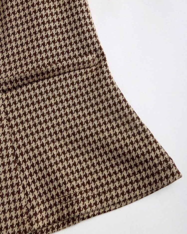 Brown Houndstooth Vest & Wide-Leg Pants Set