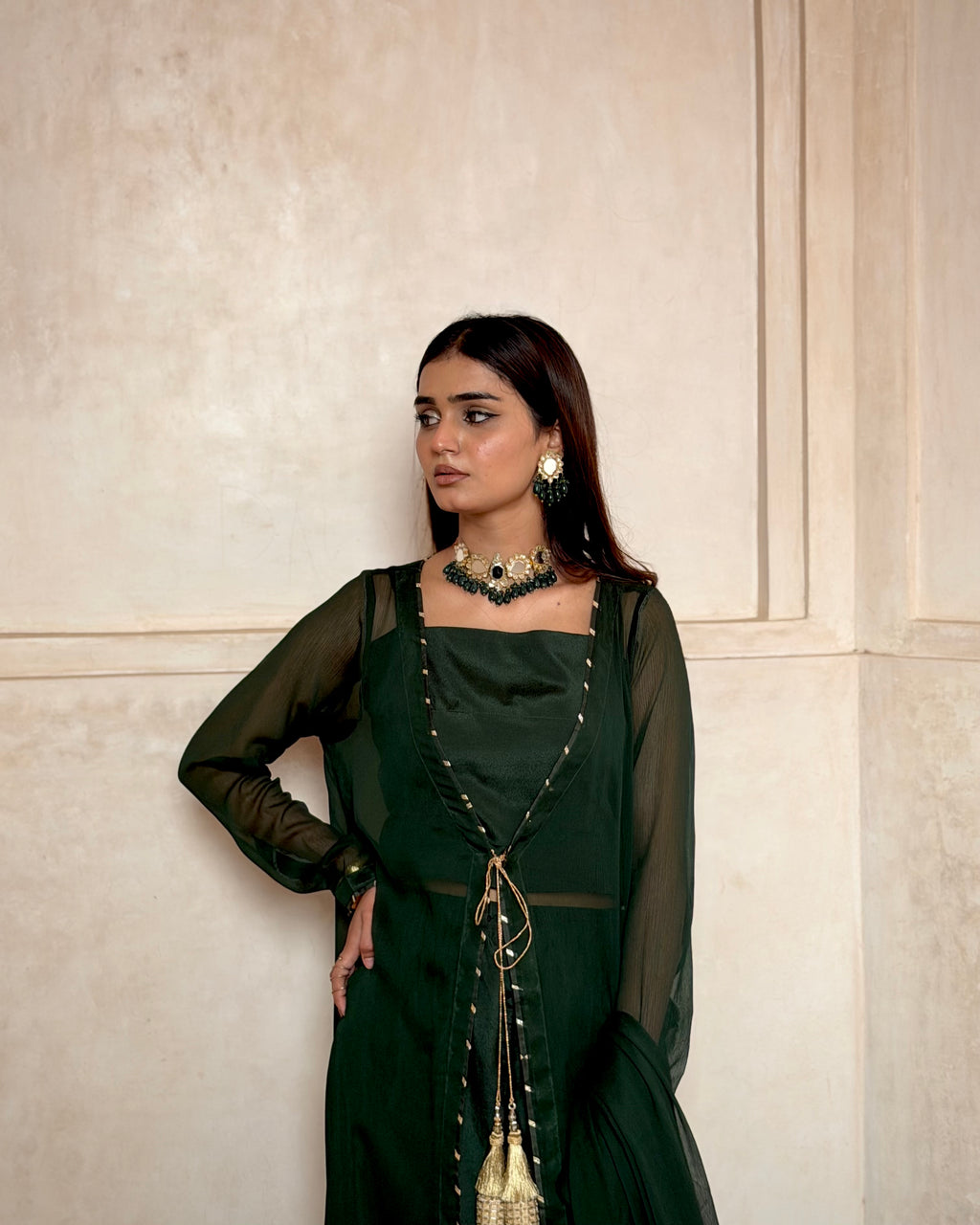 Deep Green Chiffon 4-Piece Suit