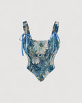 Blue Abstract Print Lace-Up Corset Top