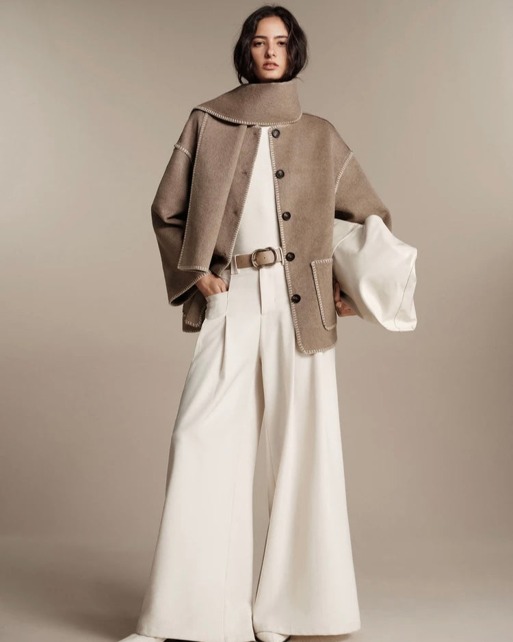Taupe Wool-Blend Oversized Jacket