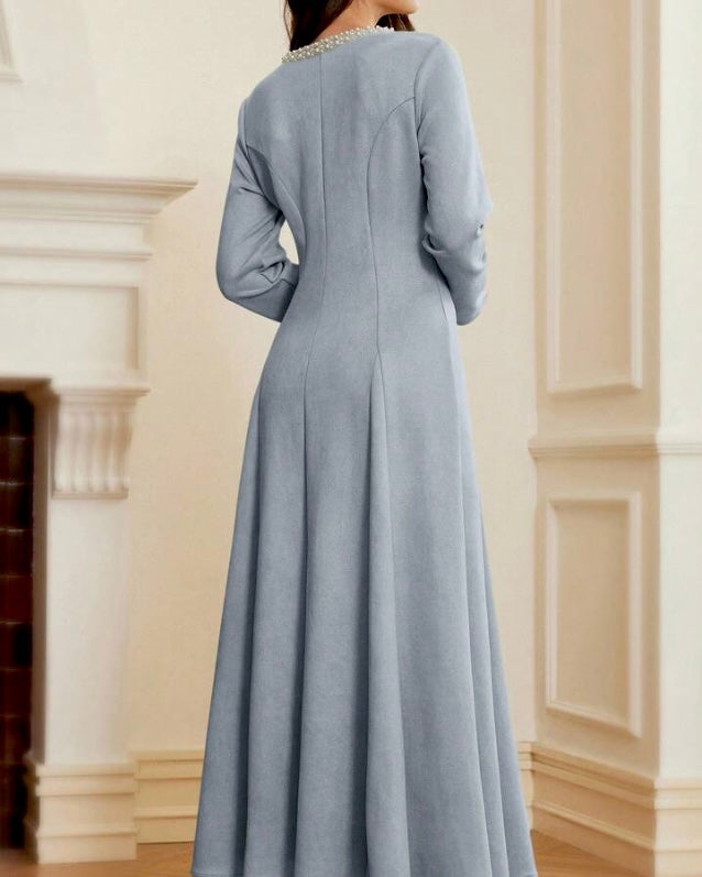Pearl Embellished Powder Blue maxi dress
