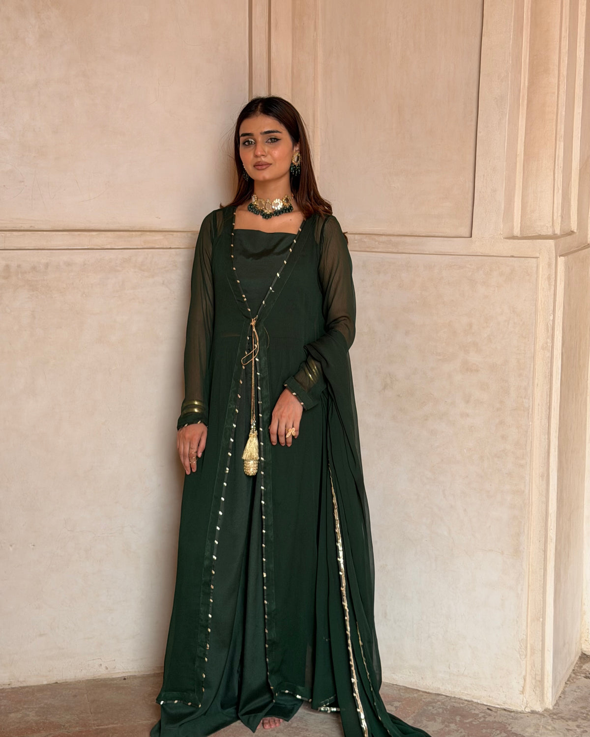 Deep Green Chiffon 4-Piece Suit