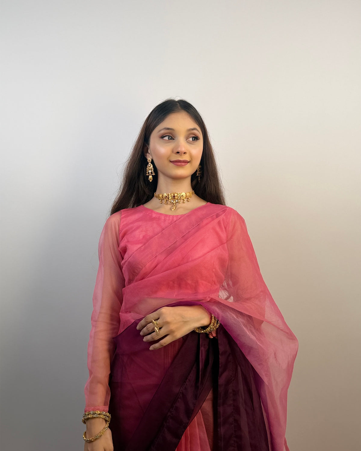 2 SHADES ORGANZA SAREE