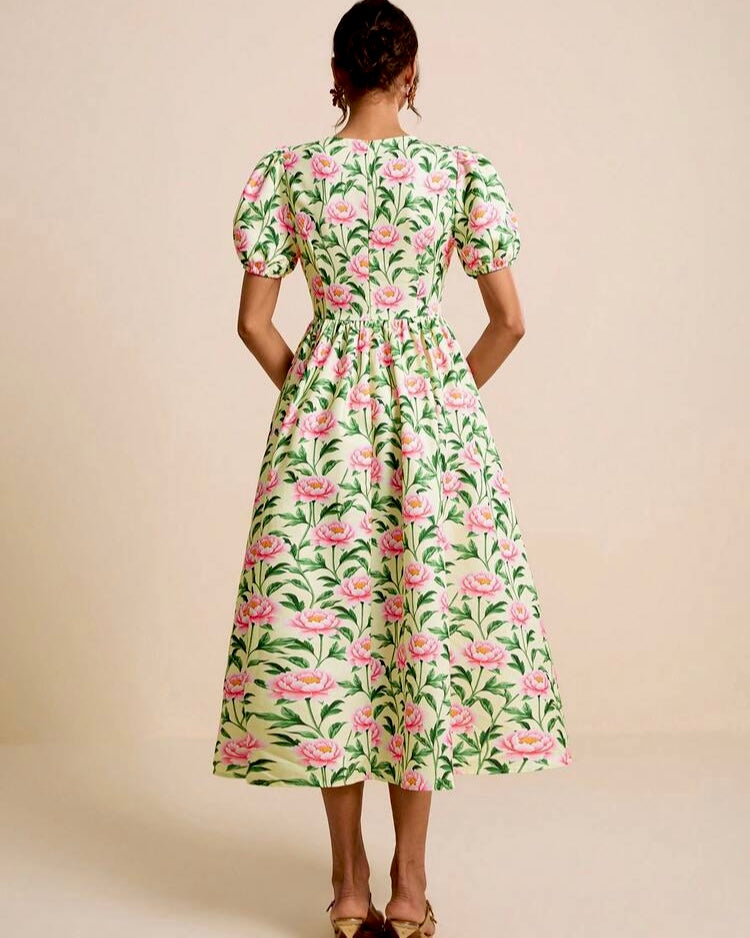 Floral Puff-Sleeve Fit & Flare Dress