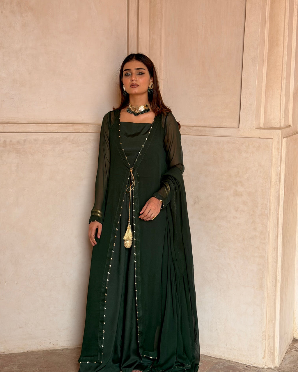 Deep Green Chiffon 4-Piece Suit