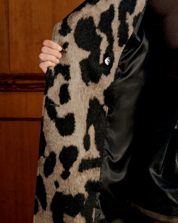 Beige & Black Printed Long Coat