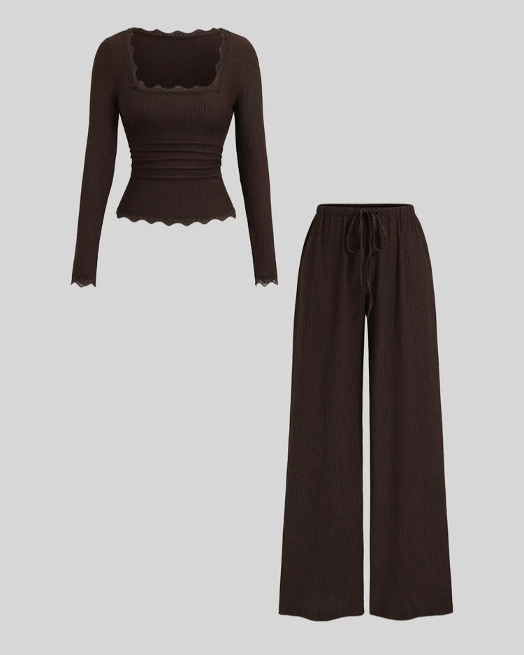 Chocolate Brown Ribbed Lounge Set