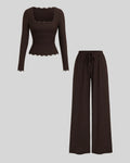 Chocolate Brown Ribbed Lounge Set