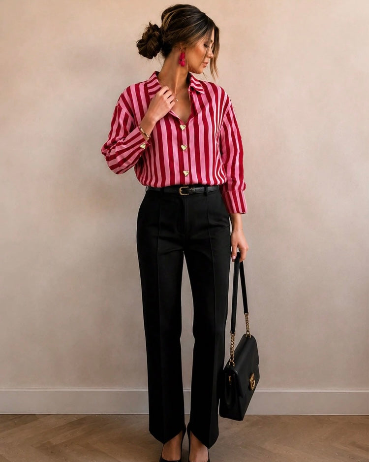 BURGUNDY & HOT PINK STRIPED SHIRT